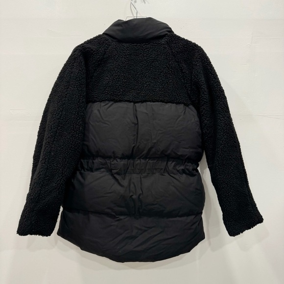 Missguided Tall Borg Mix Cinched Waist Puffer Jacket Black Teddy Size 4 - Picture 2 of 10